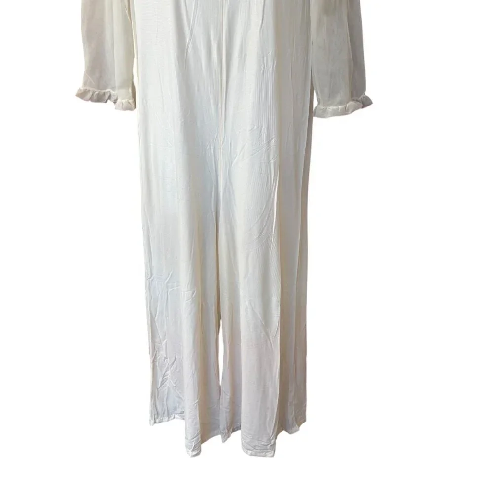 Vintage Union Jeri Morton Sleep Jumpsuit‎ White Pink Lace Sheer Size Medium